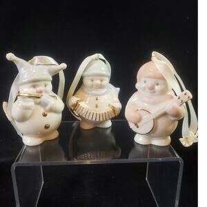 Lenox Musical Snowmen Ornaments Set of 3 Accordion Banjo Flute Gold Accents
